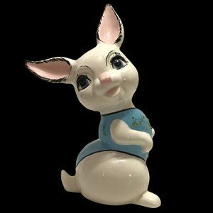 Vintage Ceramic Easter Bunny 1970s 12" Tall Hand Painted Big Eyes Rabbit Rare